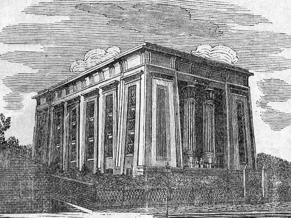 An old rendering sketch of the Egyptian building